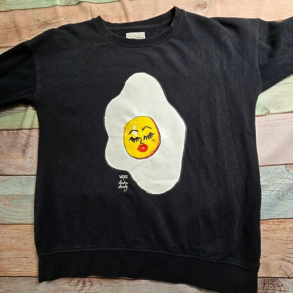Vans X Kendra Dandy Womens Black Sweatshirt With Egg Face Graphic - Picture 2 of 8